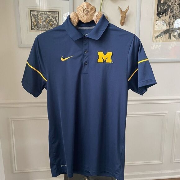 Nike Jumpman Dri Fit University of Michigan Polo Golf Shirt Blue S - Picture 1 of 8